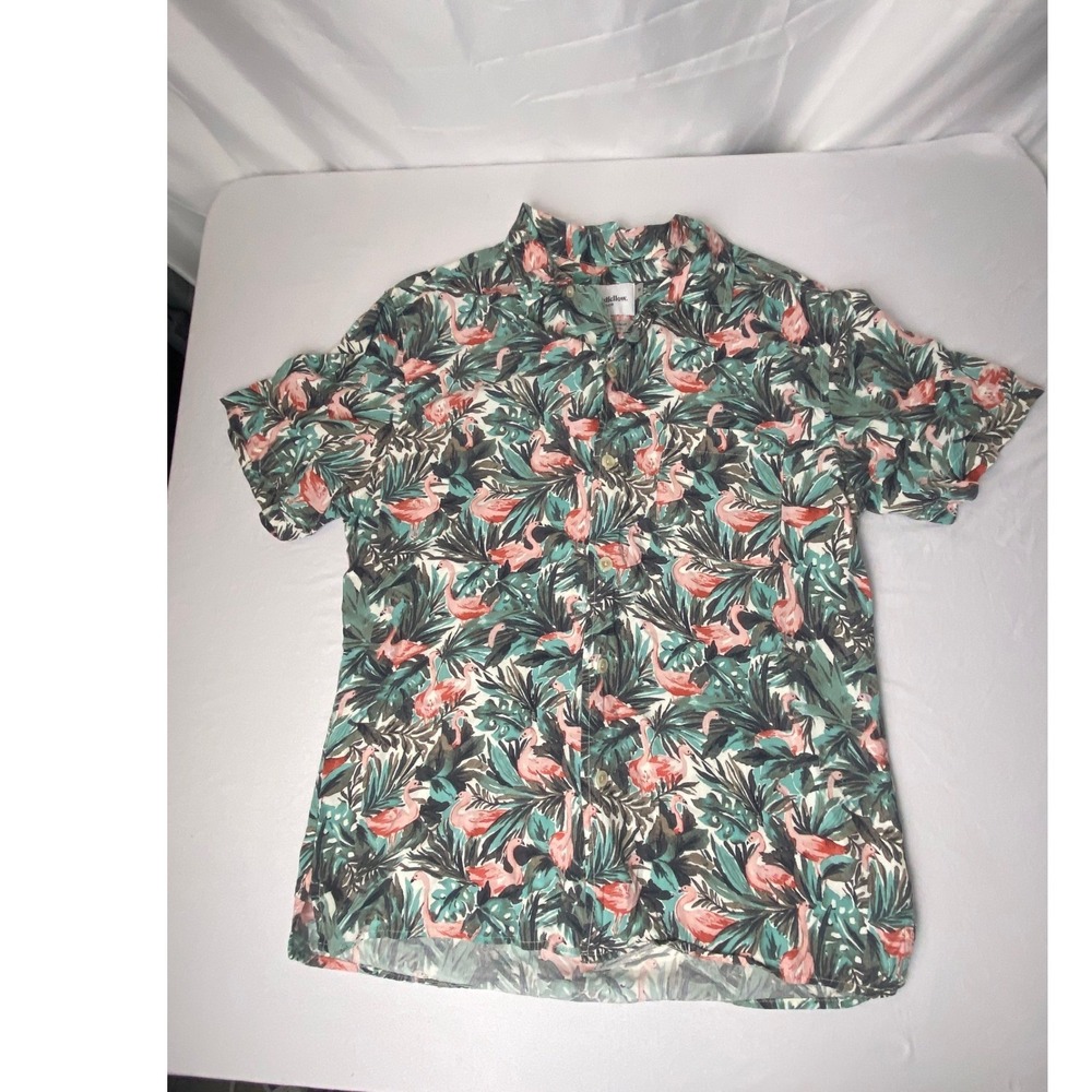 Goodfellow & Co Mens Flamingo Floral Hawaiian Shirt Short Sleeve Button Up Med.